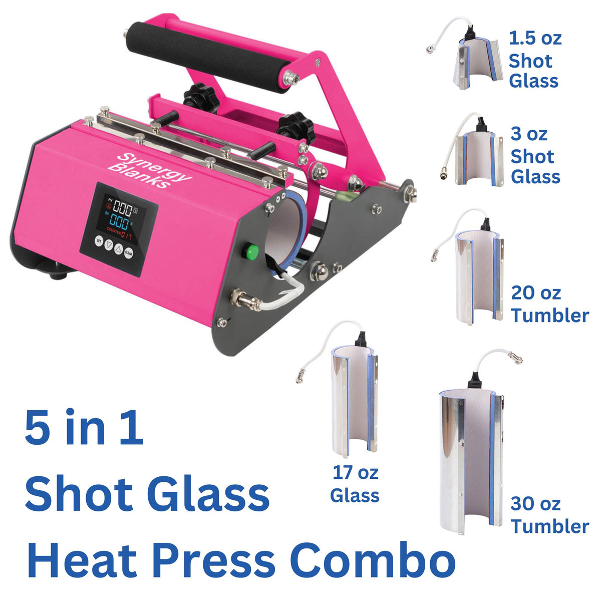 Synergy Blanks Elite Pro 5 in 1 Shot Glass / Tumbler Heat Press - Bright Pink